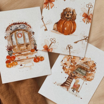 Lot de trois cartes – Maison d’automne